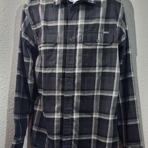 Eddie Bauer Black and Gray Plaid Button-Down Shirt